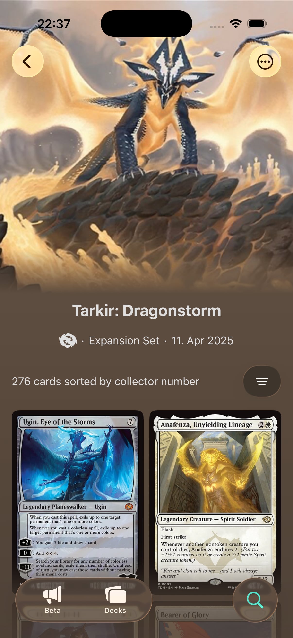 Scrollrack set detail showing cards in Tarkir: Dragonstorm
