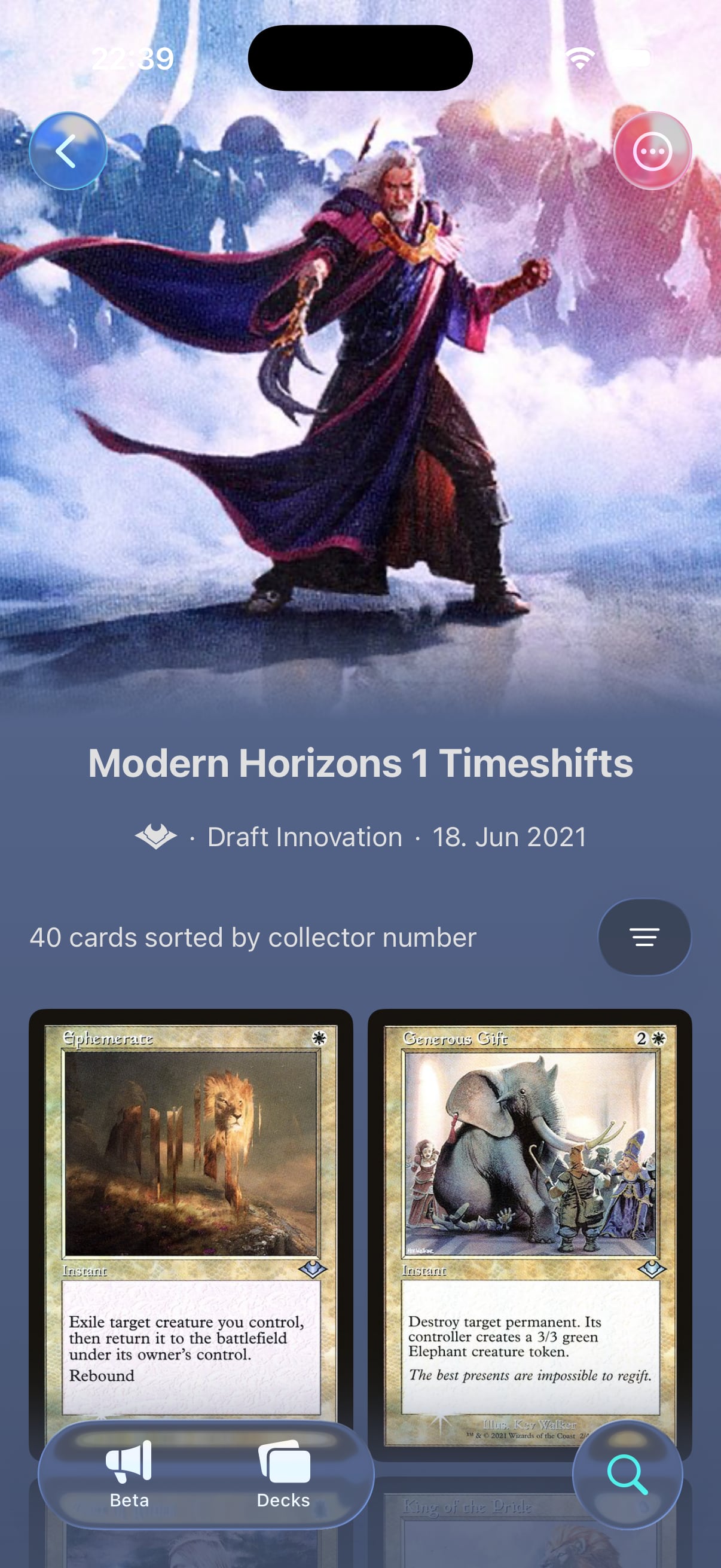 Scrollrack search results showing cards without an internet connection